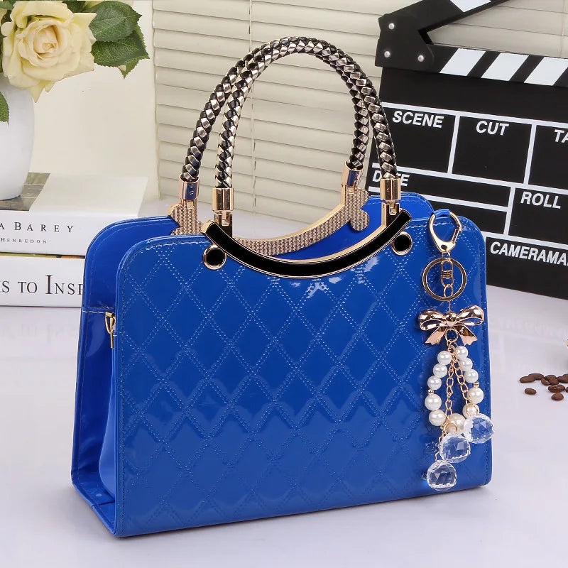 Pearl Pendant Lattice Handbag Bag Finer Living Life blue  