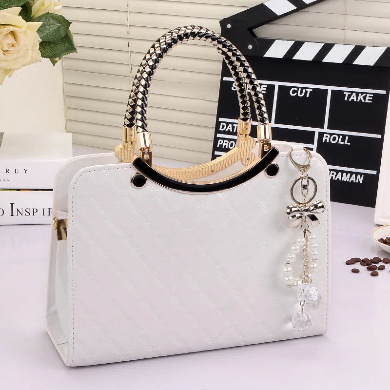 Pearl Pendant Lattice Handbag Bag Finer Living Life white  