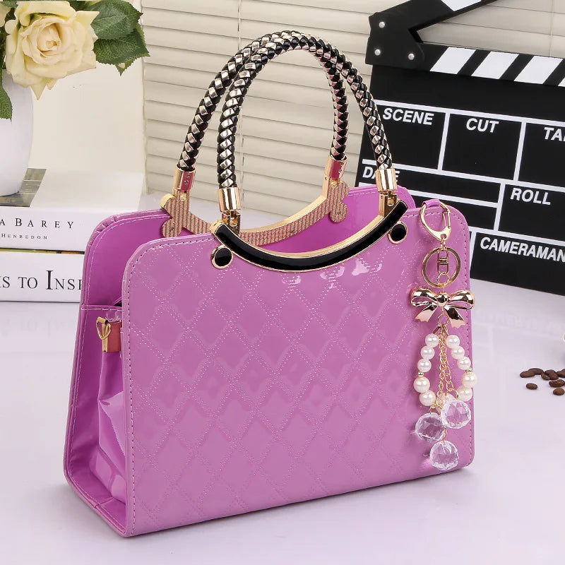 Pearl Pendant Lattice Handbag Bag Finer Living Life purple  