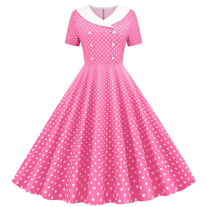 Retro Charm Blue Polka Dot Dress Dress Finer Living Life Pink dots S 