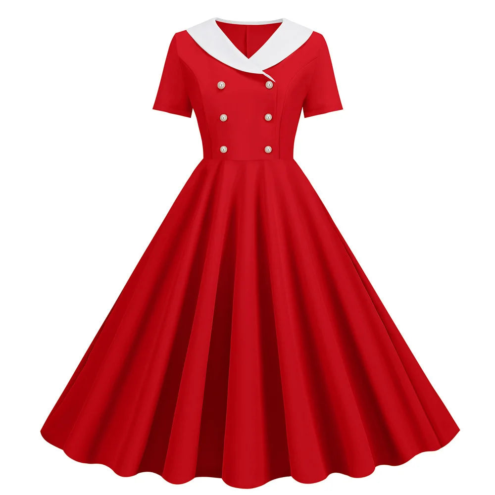 Retro Charm Blue Polka Dot Dress Dress Finer Living Life Red S 