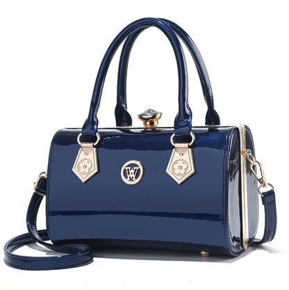 Luxury Patent Leather Diamond Handbag Bag Finer Living Life Navy Blue  