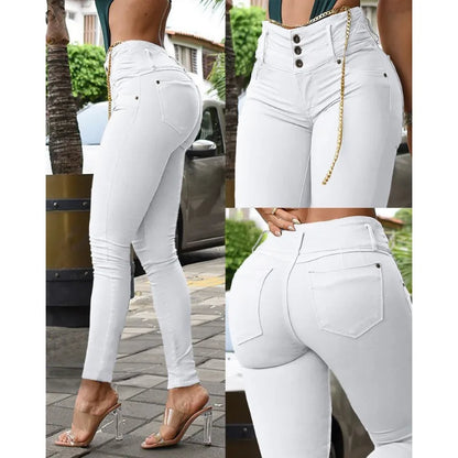 High Waist Button Skinny Pencil Pants Pants Finer Living Life   