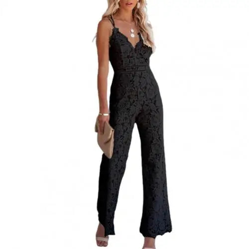 Sophia Crochet Linen Lace Jumpsuit Jumpsuit Finer Living Life Black S 