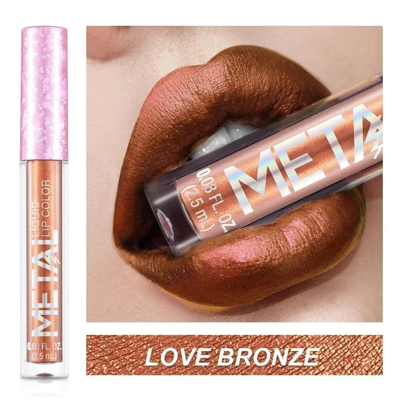 QIBEST SparkleStay Metallic Matte Lipstick Lipstick Finer Living Life LOVE BRONZE  