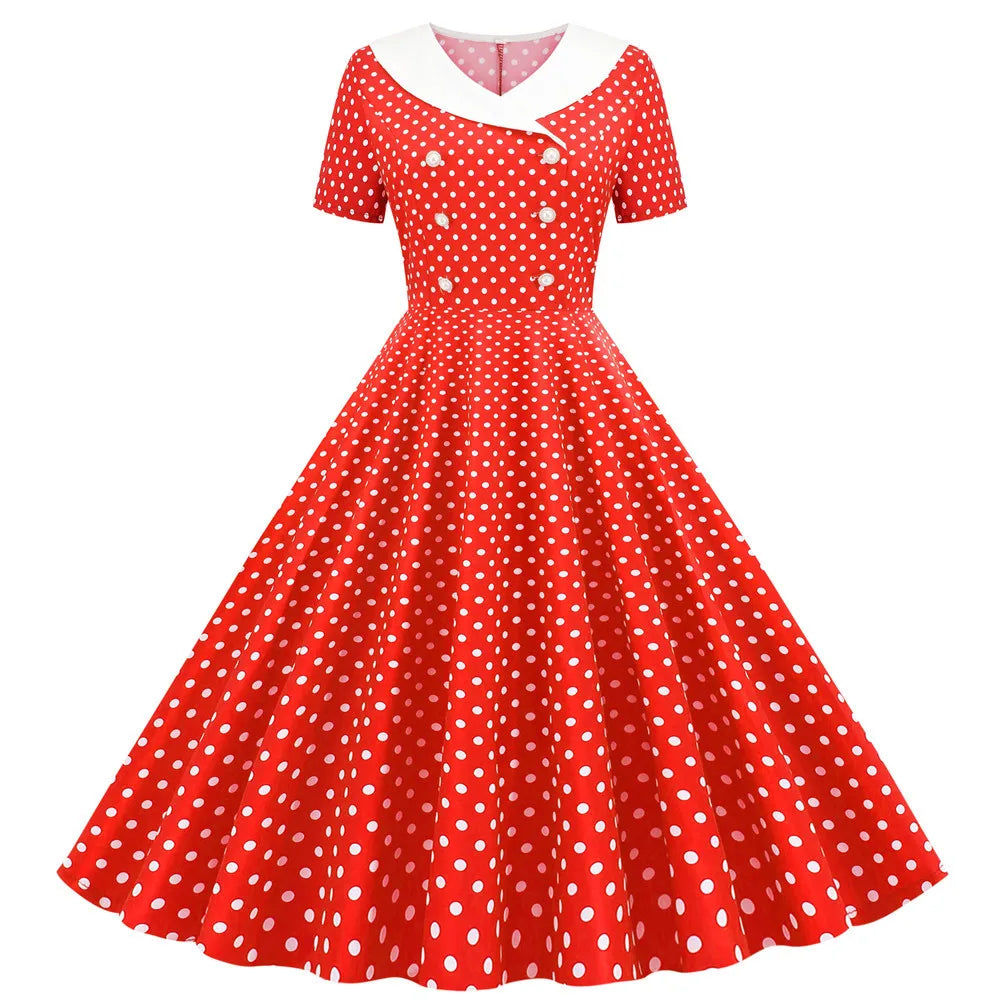 Retro Charm Blue Polka Dot Dress Dress Finer Living Life Red dots S 