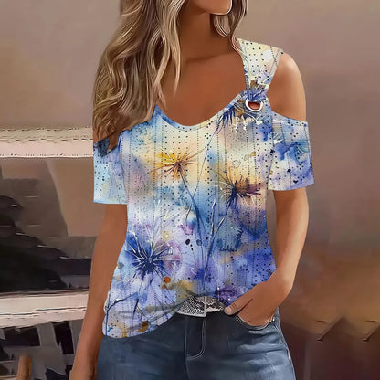 Summer Flower Print Scoop Neck Top Clothing Finer Living Life Blue XXL United States