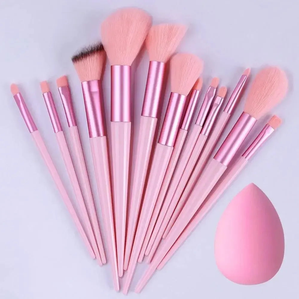 Soft Fluffy Professional Makeup Brush Set Cosmetics Finer Living Life 13pcs pink egg  