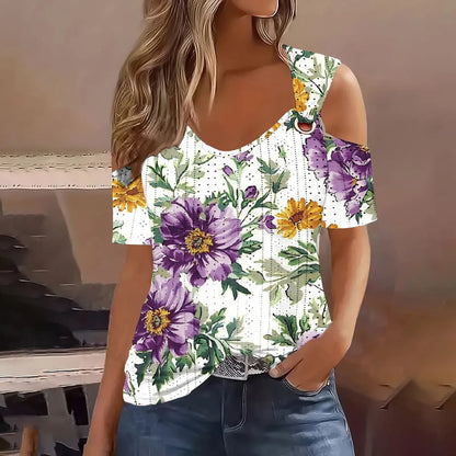 Summer Flower Print Scoop Neck Top Clothing Finer Living Life Purple XXL United States