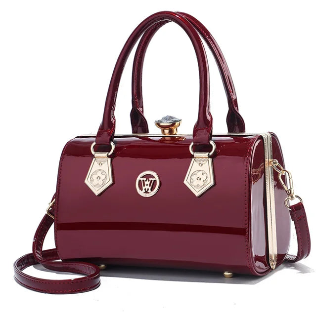 Luxury Patent Leather Diamond Handbag Bag Finer Living Life Wine Red  