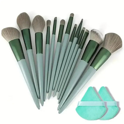 Soft Fluffy Professional Makeup Brush Set Cosmetics Finer Living Life 13pcs green pp green  