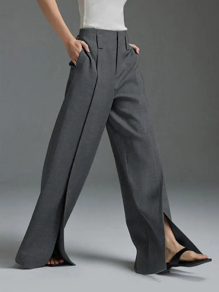 Korean Fashion Split-Front Pleated Wide Leg Pants Pants Finer Living Life   