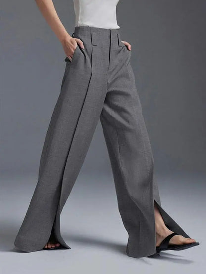 Korean Fashion Split-Front Pleated Wide Leg Pants Pants Finer Living Life   