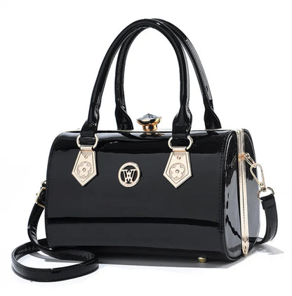 Luxury Patent Leather Diamond Handbag Bag Finer Living Life Black  