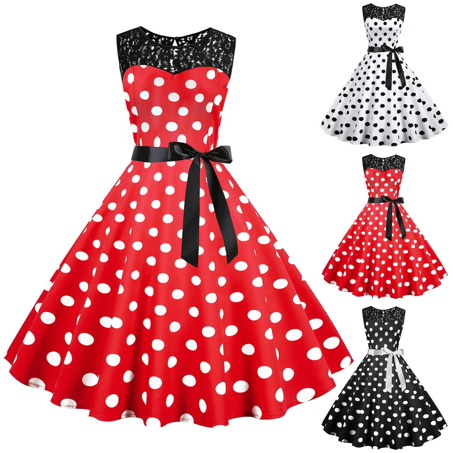 Vintage Polka Dot Rockabilly Swing Dress Dress Finer Living Life   