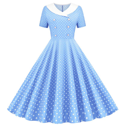 Retro Charm Blue Polka Dot Dress Dress Finer Living Life Light Blue dots S 