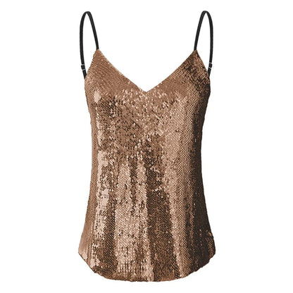 Vintage Sequin V-Neck Camisole Tops Finer Living Life   