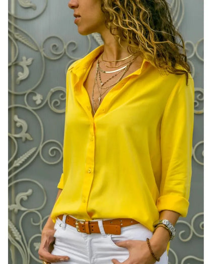 Vintage Polo Collar Office Blouse Top Finer Living Life 8815-Yellow XL 