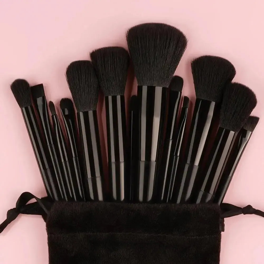 Soft Fluffy Professional Makeup Brush Set Cosmetics Finer Living Life 13pcs black  