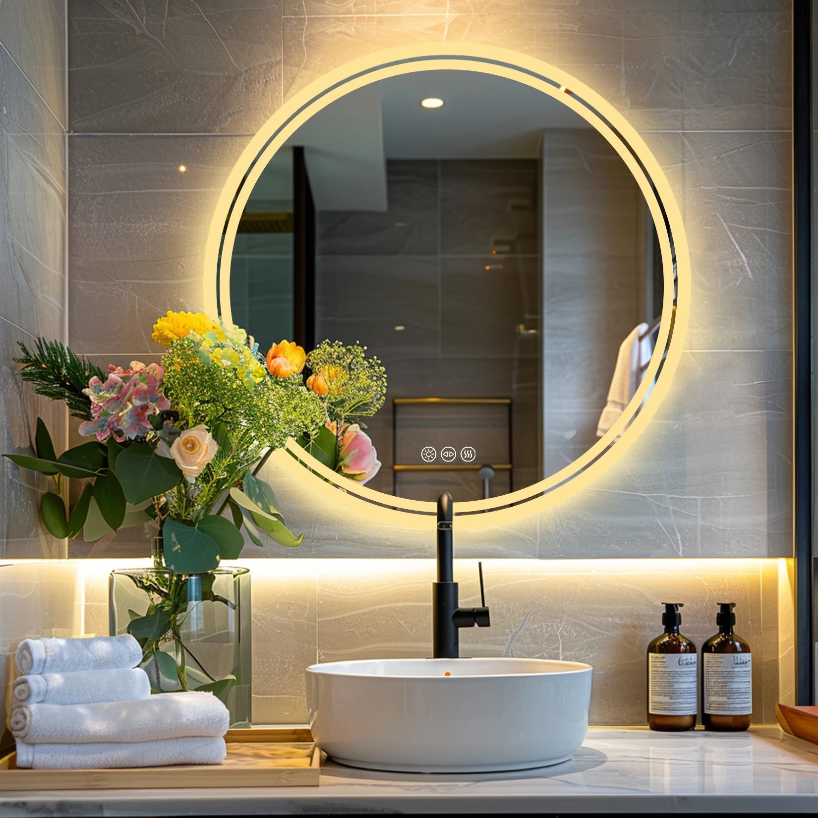 Tri-Color Dimmable LED Circle Mirror Mirror Finer Living Life   