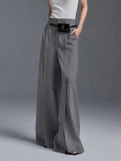 Korean Fashion Split-Front Pleated Wide Leg Pants Pants Finer Living Life   