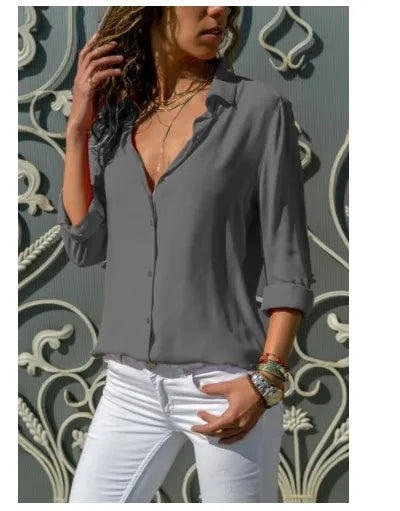 Vintage Polo Collar Office Blouse Top Finer Living Life 8815-Grey XXXL 