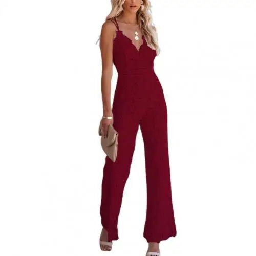 Sophia Crochet Linen Lace Jumpsuit Jumpsuit Finer Living Life Red XXL 