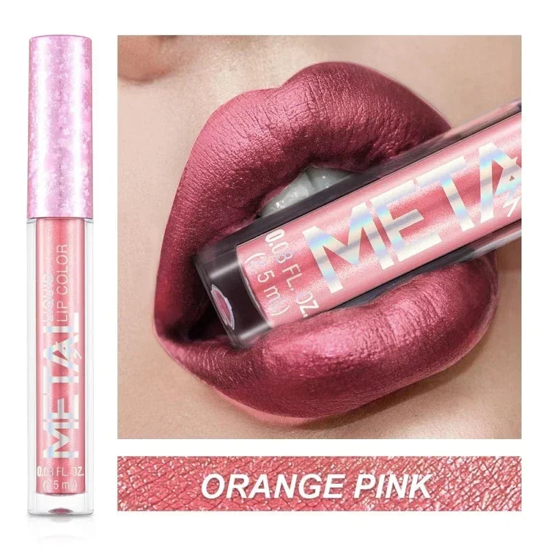 QIBEST SparkleStay Metallic Matte Lipstick Lipstick Finer Living Life ORANGE PINK  