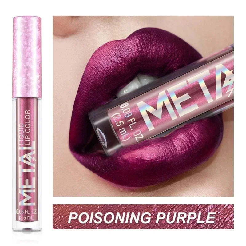 QIBEST SparkleStay Metallic Matte Lipstick Lipstick Finer Living Life POISONING PURPLE  