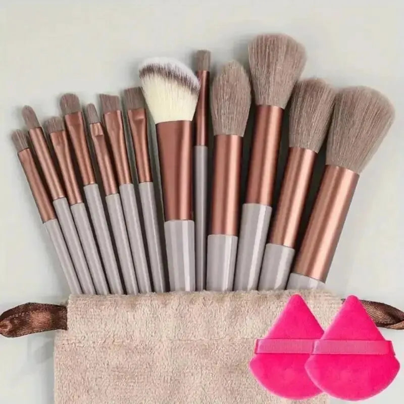 Soft Fluffy Professional Makeup Brush Set Cosmetics Finer Living Life 13pcs brown pp rose  