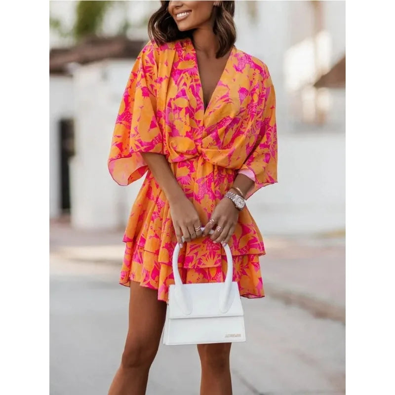 Summer Women's Half Sleeved Printed Dress Dress Fox Claw   