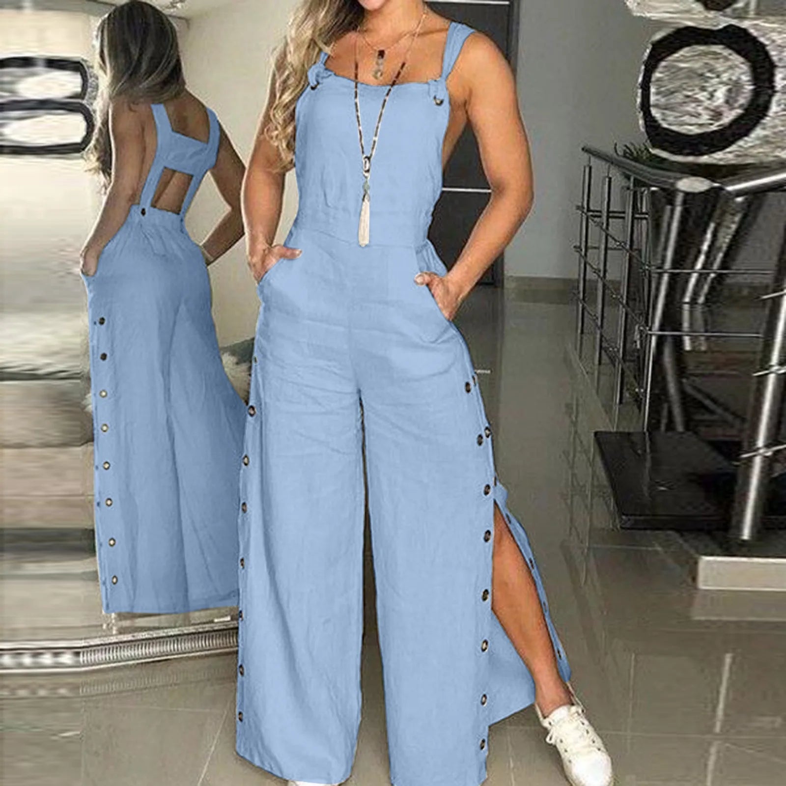 Buttoned Breeze Linen Blend Jumpsuit  Ms Yearl Store   