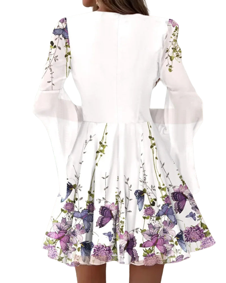 Floral Bell Sleeve A-Line Dress Dress Finer Living Life   