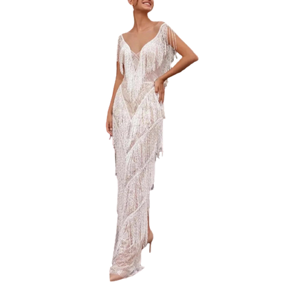 1920s Flapper Fringed Cocktail Dress Dress Finer Living Life White S China