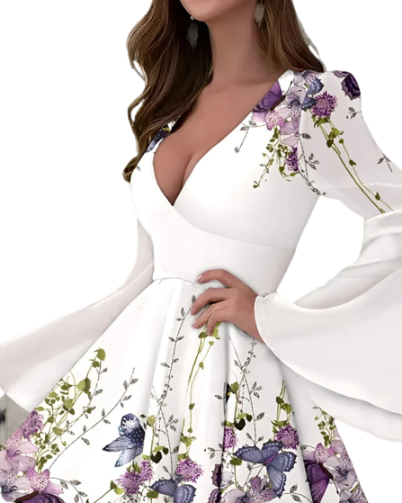 Floral Bell Sleeve A-Line Dress Dress Finer Living Life   