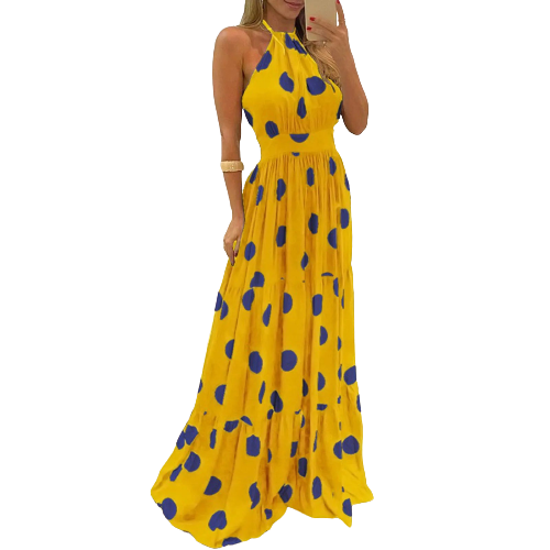 Sunny Polka Dot Halter Dress Dress Finer Living Life Yellow S CN