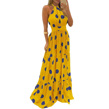 Sunny Polka Dot Halter Dress Dress Finer Living Life Yellow S CN