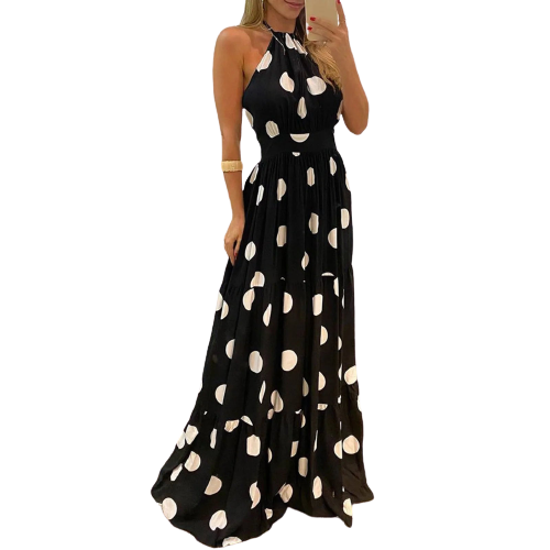 Sunny Polka Dot Halter Dress Dress Finer Living Life Black S CN