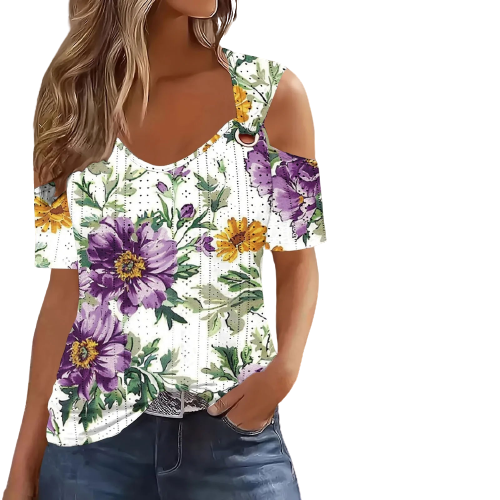 Summer Flower Print Scoop Neck Top Clothing Finer Living Life   