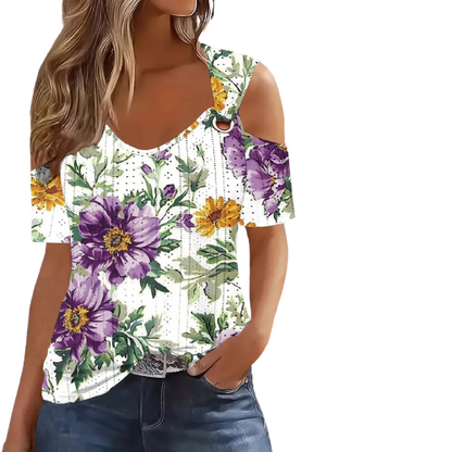 Summer Flower Print Scoop Neck Top Clothing Finer Living Life   