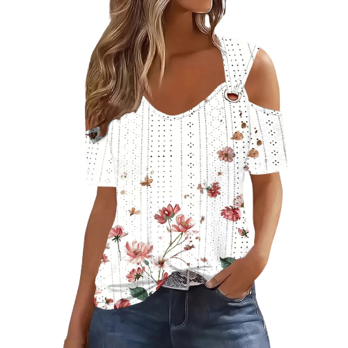 Summer Flower Print Scoop Neck Top Clothing Finer Living Life White S United States