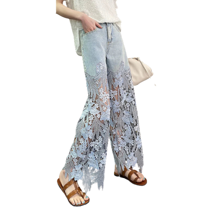 Celeste Vintage Flower Hollowed-out Jeans Pants Finer Living Life   