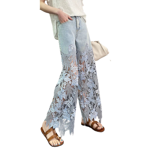 Celeste Vintage Flower Hollowed-out Jeans Pants Finer Living Life   