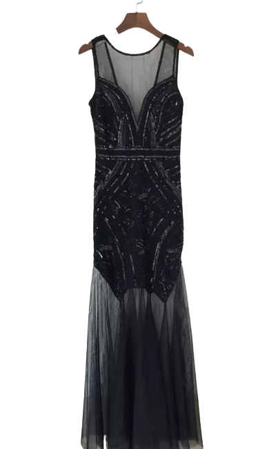 Elena Slim-Fit Fishtail Gown Dress Finer Living Life Black & Silver S 