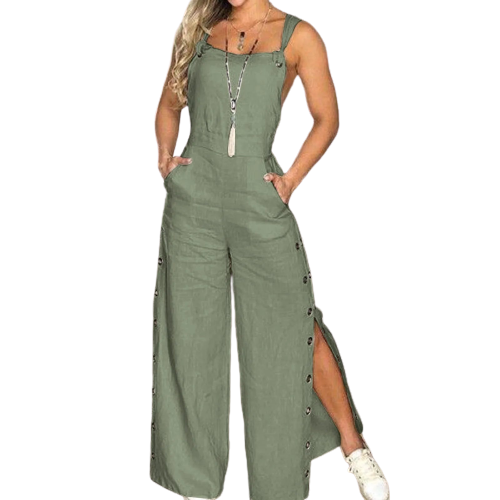 Buttoned Breeze Linen Blend Jumpsuit  Ms Yearl Store   